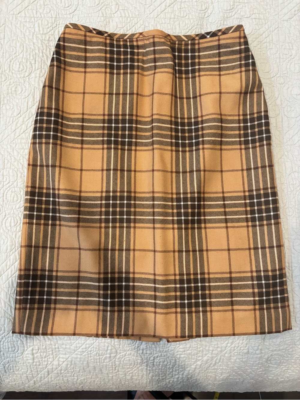 Brooks Brothers Camel and Dark Brown Plaid Pencil Skirt